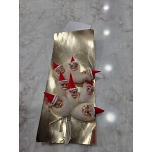 Vintage 8 Felt and Plastic Santa Faces Ornaments 2" Pipe Cleaners 1950s Gift Tag